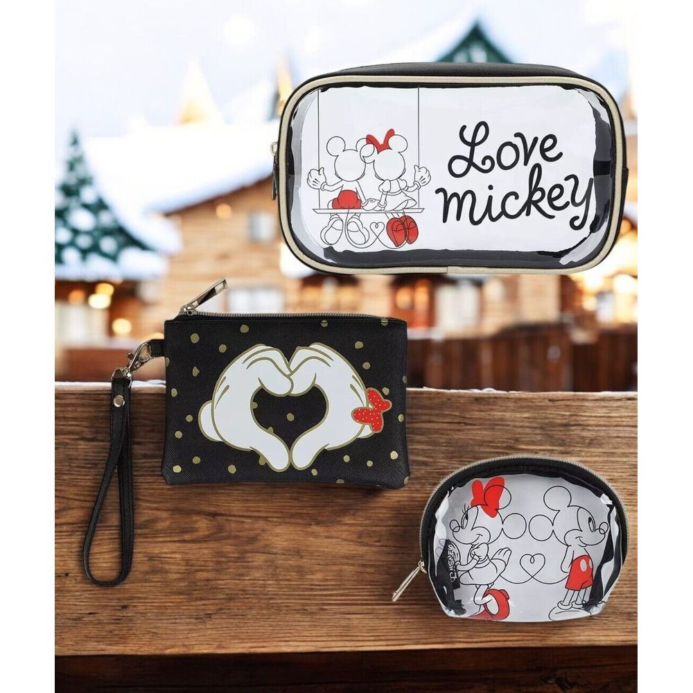 Disney Mickey Minnie Mouse‎ 3pc Makeup Bag Set Travel Cosmetic Pouch